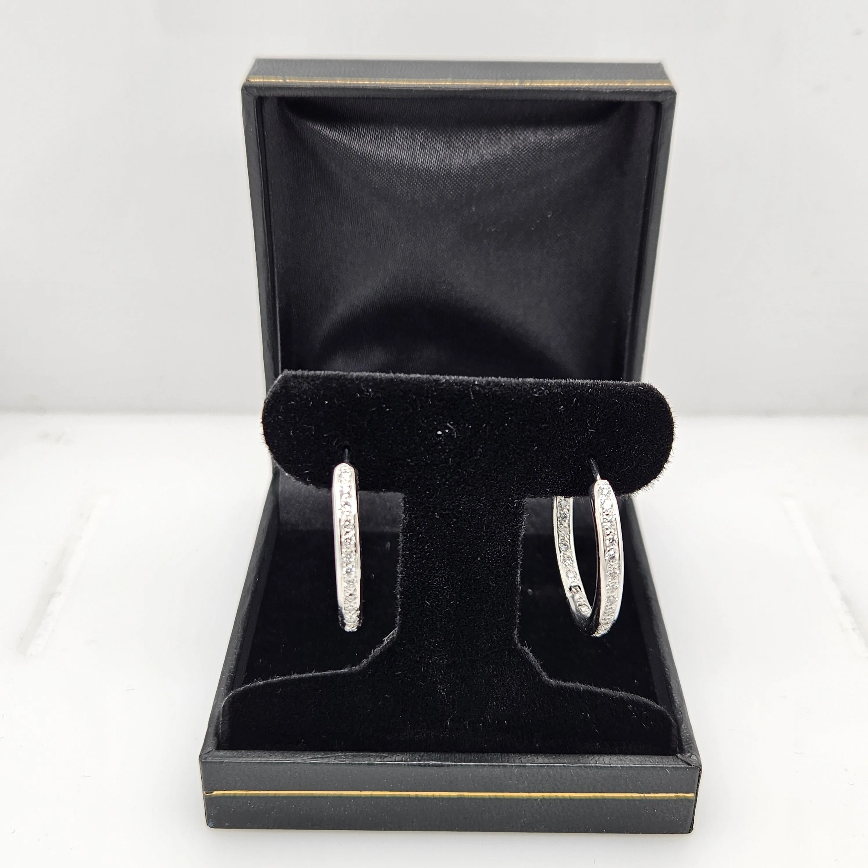 14K White Gold & Diamond In/Out Large Hoops-Estate