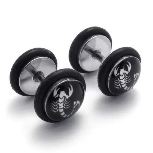 2pcs Stainless Steel Scorpion Stud Men Earrings, Color White Black, 1 Pair