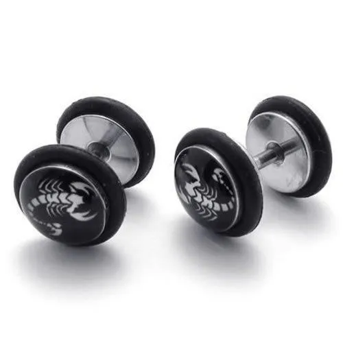 2pcs Stainless Steel Scorpion Stud Men Earrings, Color White Black, 1 Pair