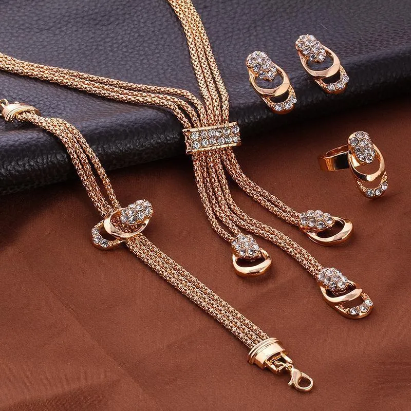 4 Piece Royal Jewelry Set With Austrian Crystals, 18K Gold Plated Set