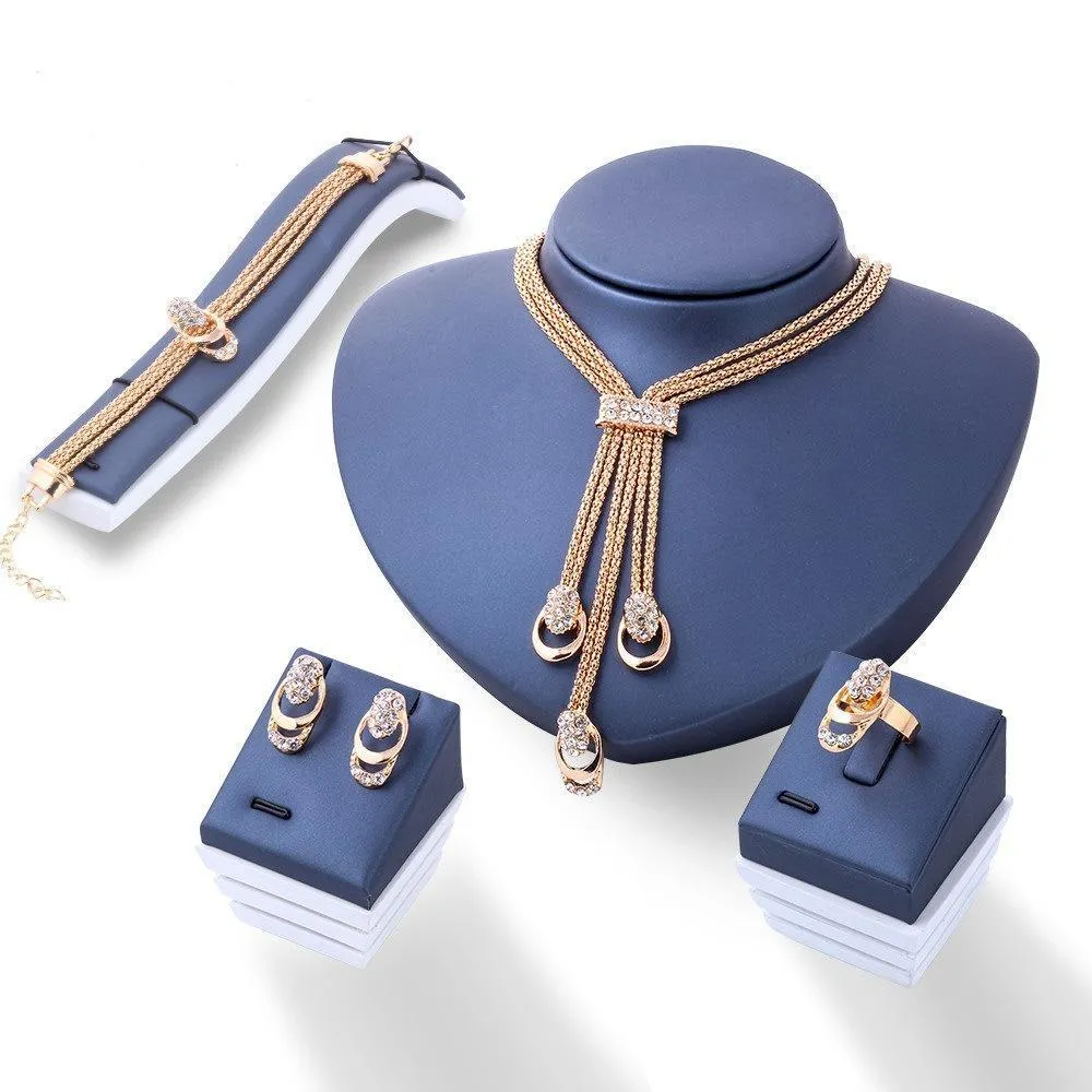 4 Piece Royal Jewelry Set With Austrian Crystals, 18K Gold Plated Set