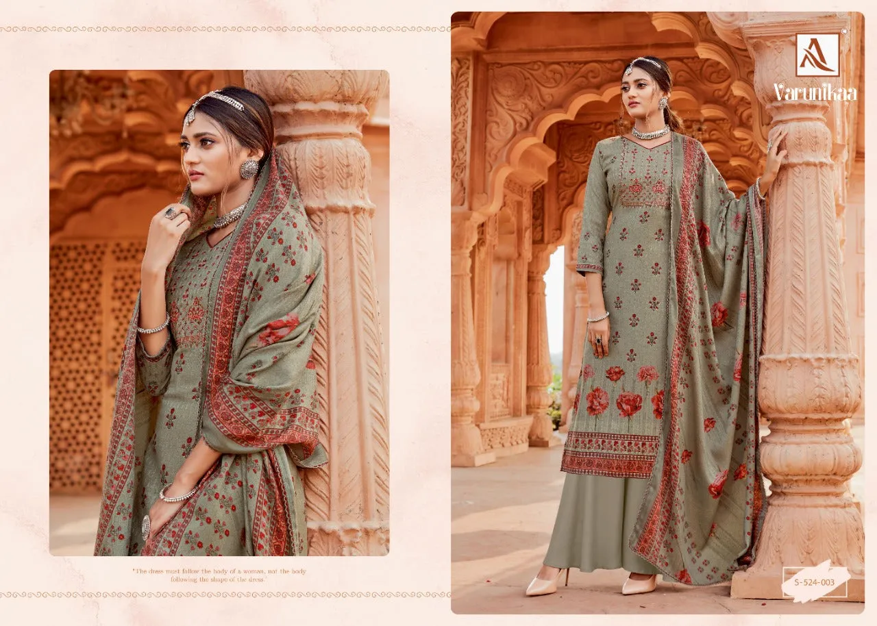 Alok Suit Launched Varunikaa Pashmina Printed Embroidery Work Fancy Designer Salwar Kameez