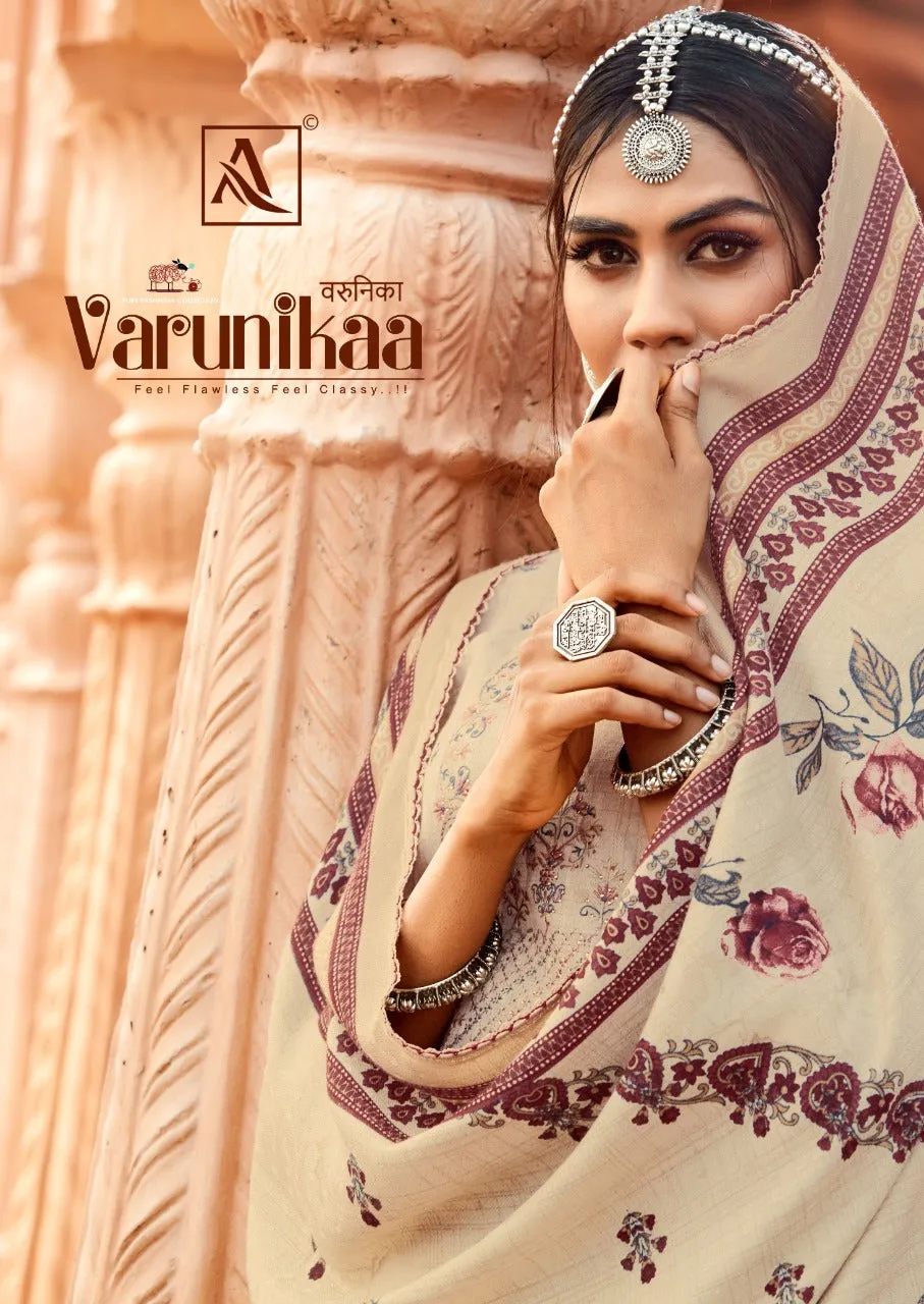 Alok Suit Launched Varunikaa Pashmina Printed Embroidery Work Fancy Designer Salwar Kameez