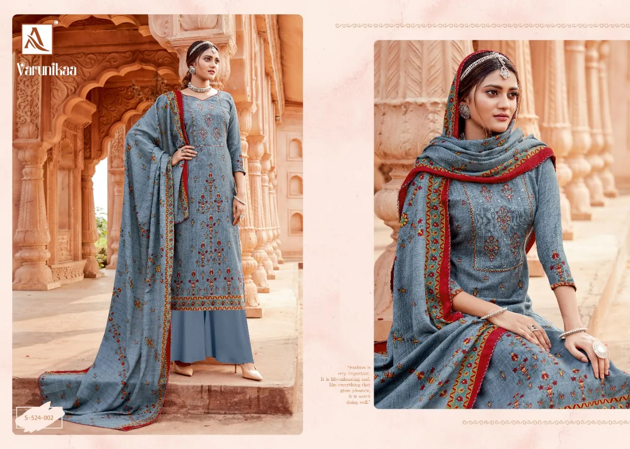 Alok Suit Launched Varunikaa Pashmina Printed Embroidery Work Fancy Designer Salwar Kameez