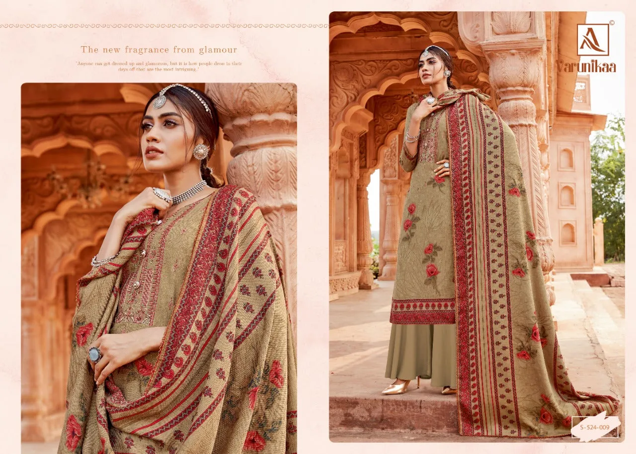 Alok Suit Launched Varunikaa Pashmina Printed Embroidery Work Fancy Designer Salwar Kameez