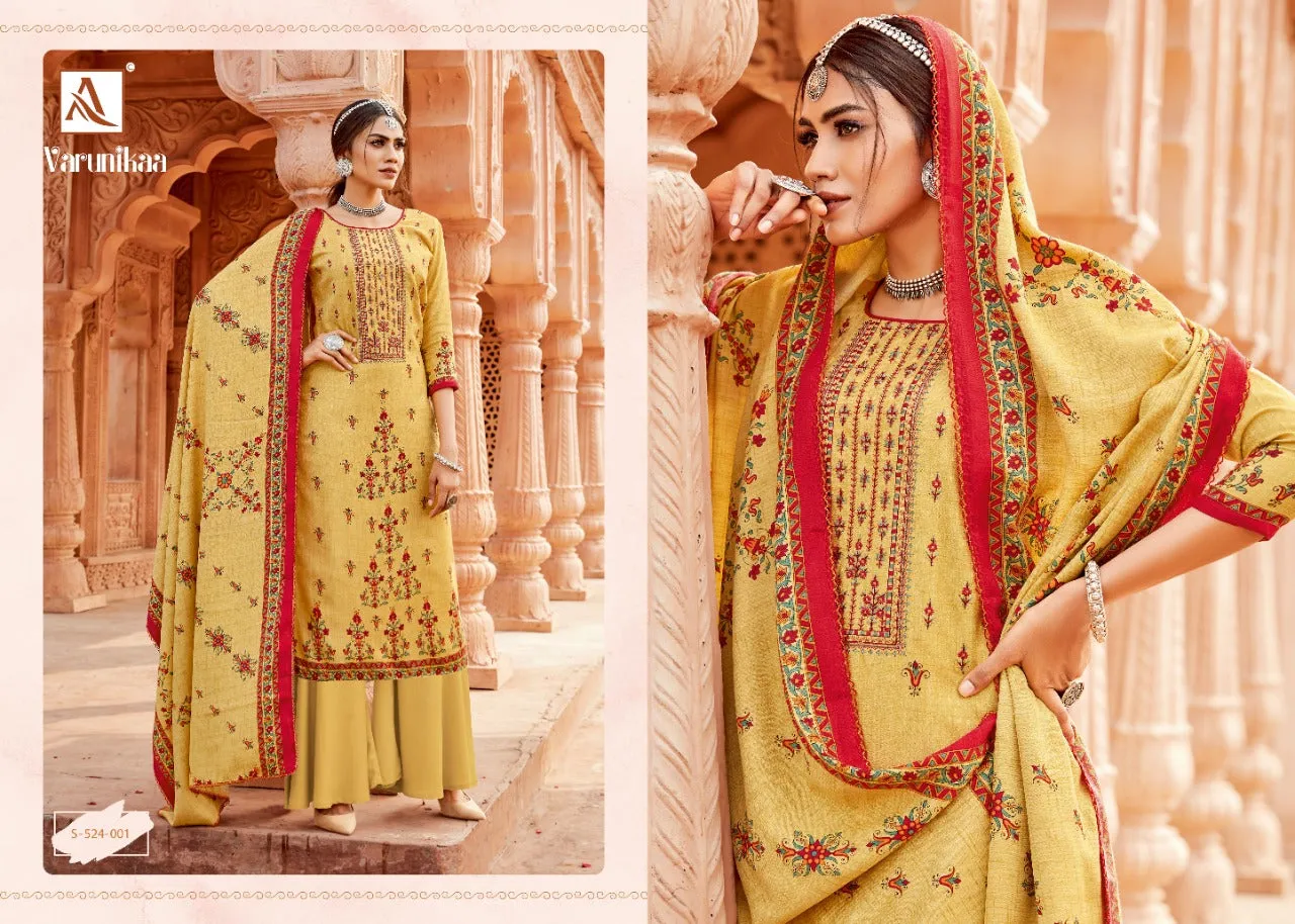 Alok Suit Launched Varunikaa Pashmina Printed Embroidery Work Fancy Designer Salwar Kameez