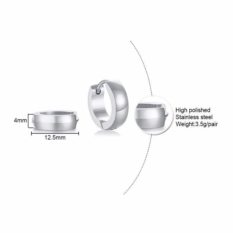 Assorted Colors Small Stainless Steel Casual Plain Unisex Hoop Earrings