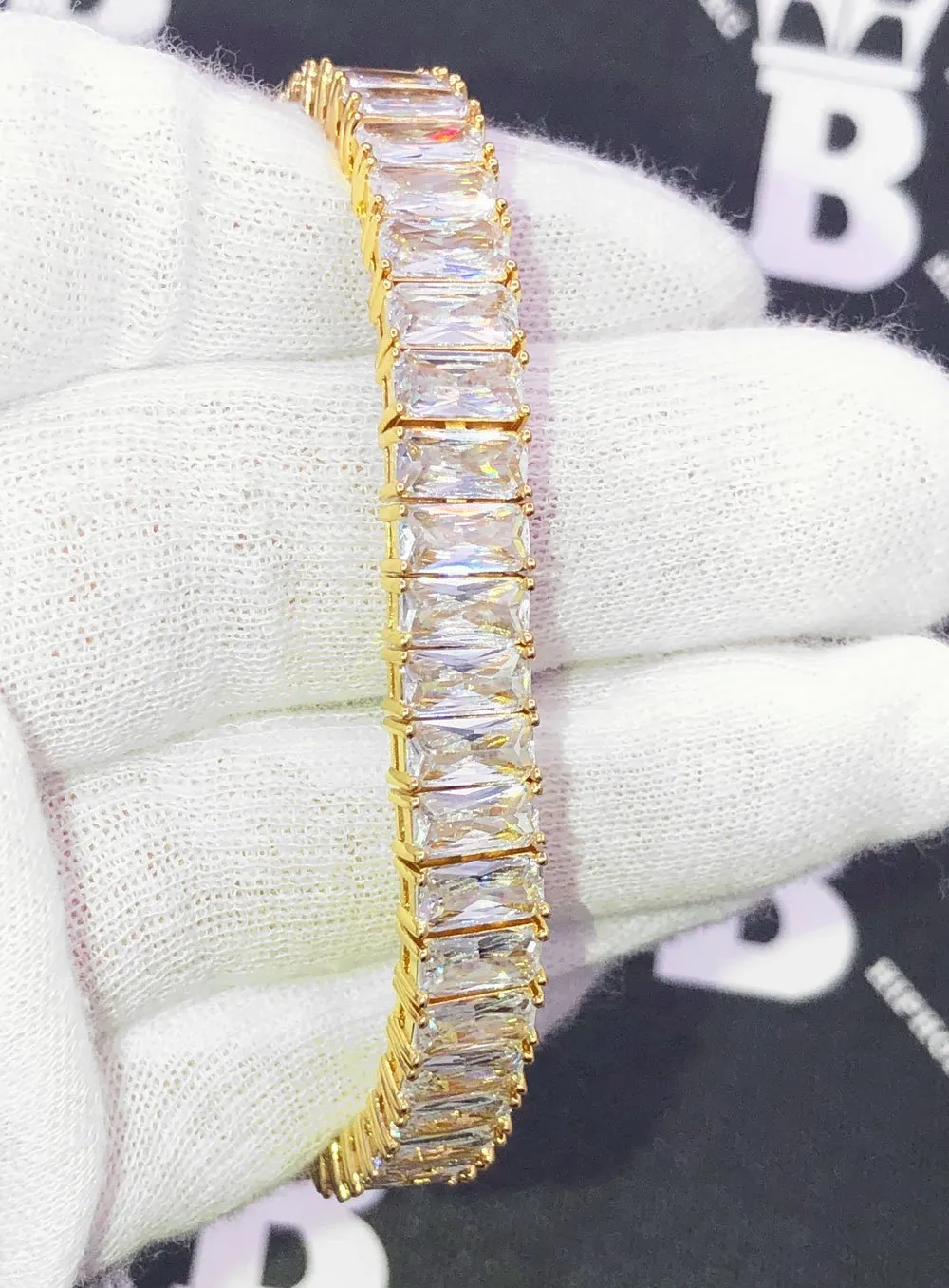 Baguette Iced Out Hip Hop Tennis Bracelet