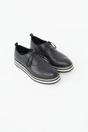 Black Leather Stripe Platform Oxford