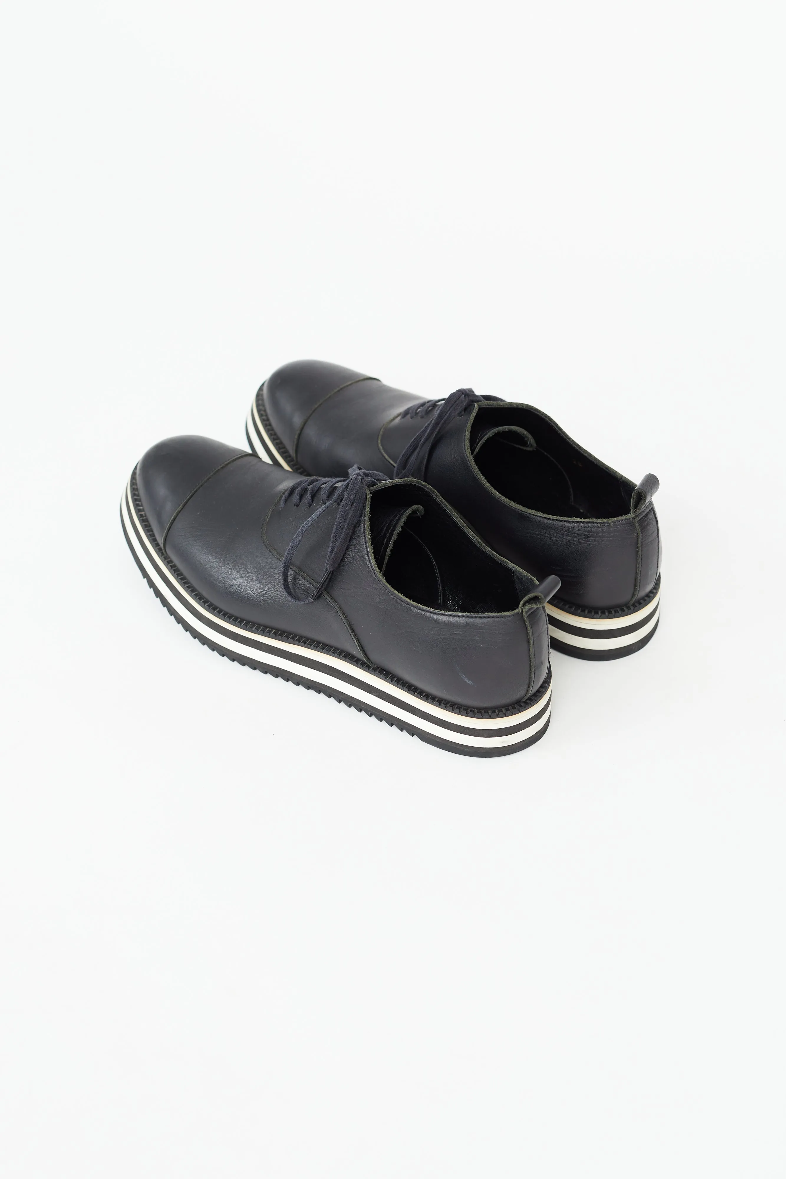Black Leather Stripe Platform Oxford