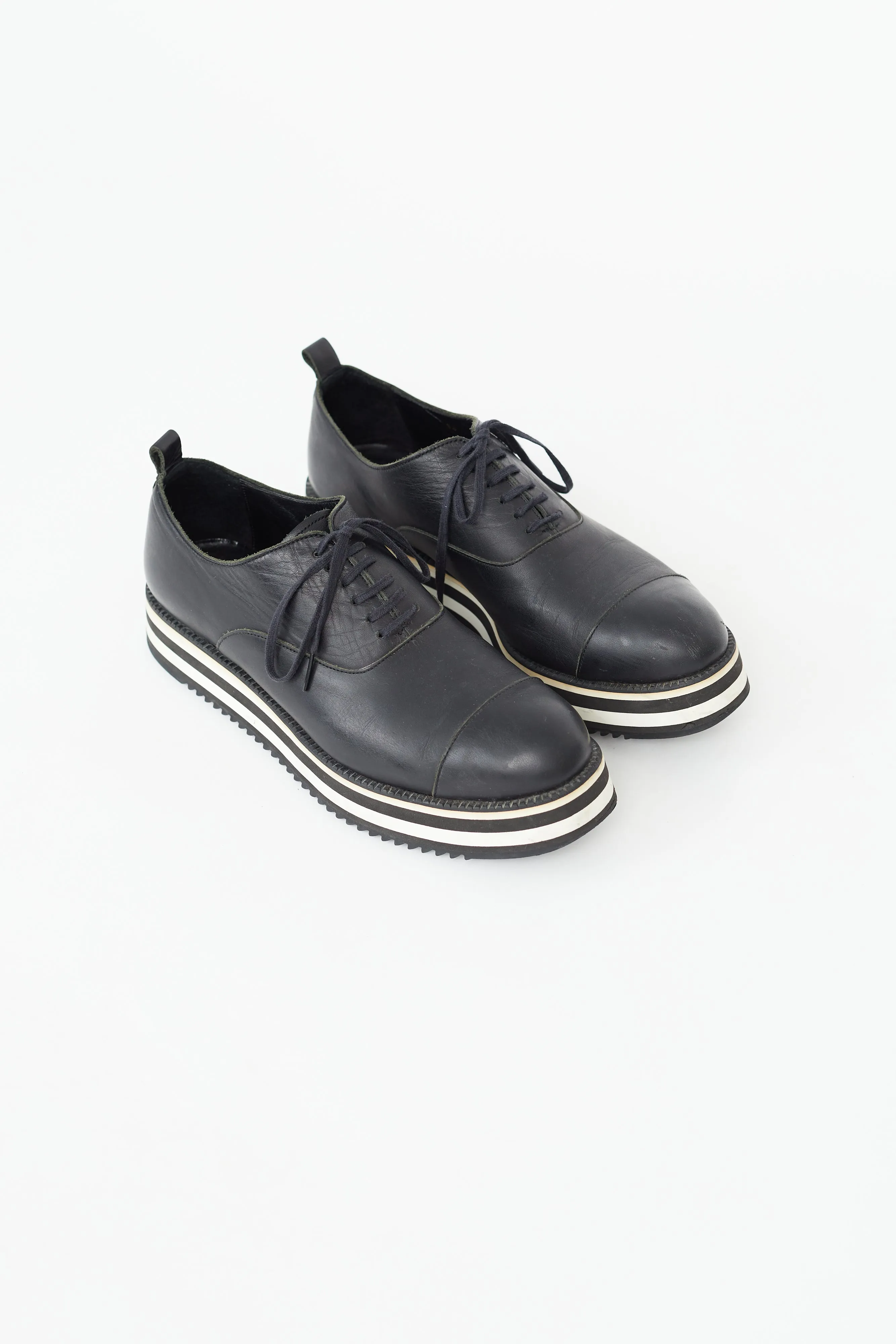 Black Leather Stripe Platform Oxford