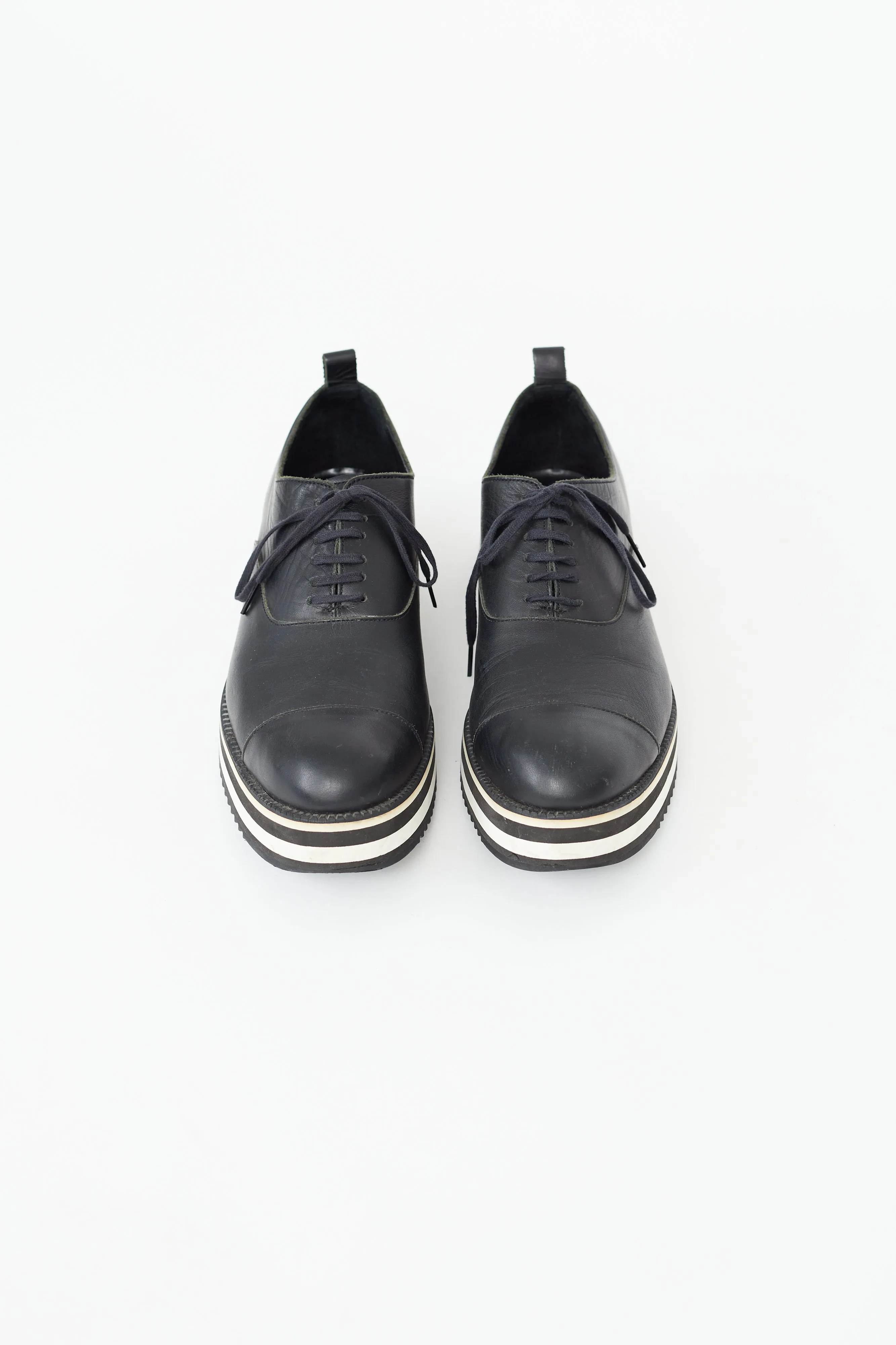 Black Leather Stripe Platform Oxford