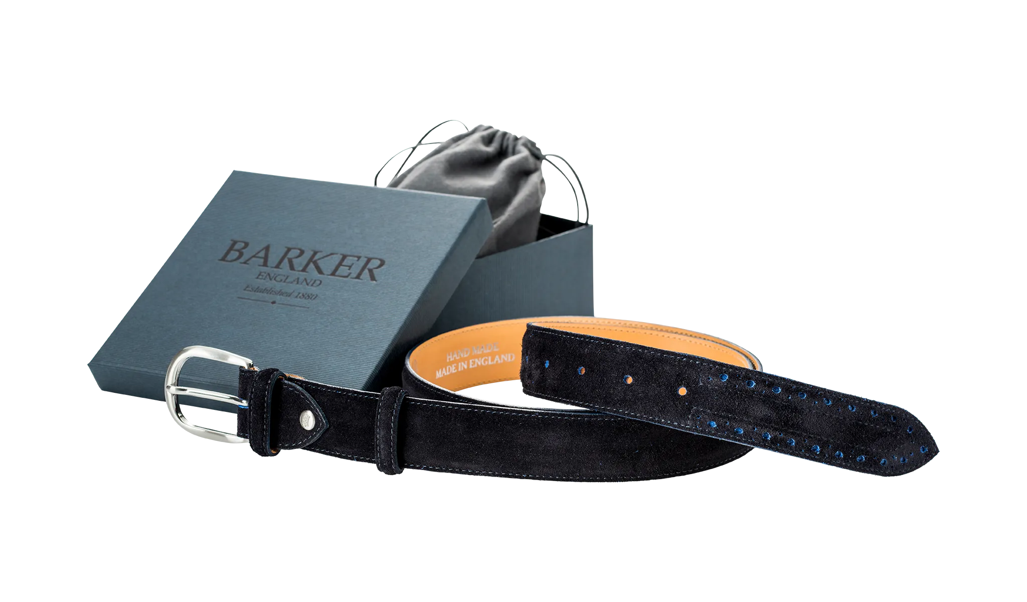 Brogue Belt - Navy / Blue Cut Through Suede