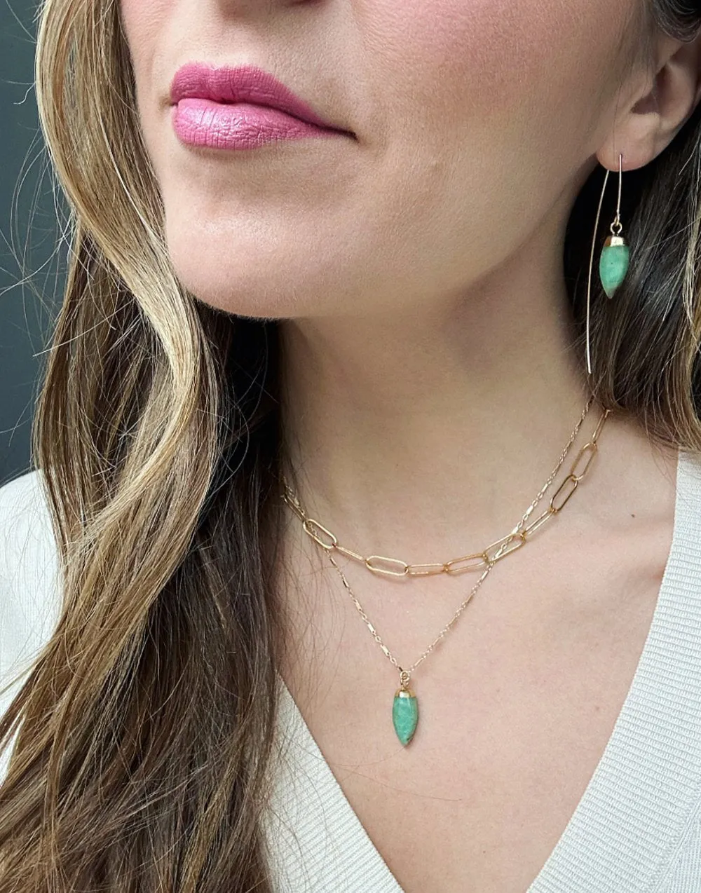 Chrysoprase charm bar link necklace // 14k gold fill