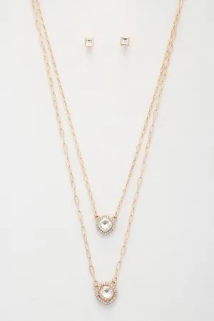 Double Crystal Metal Layered Necklace