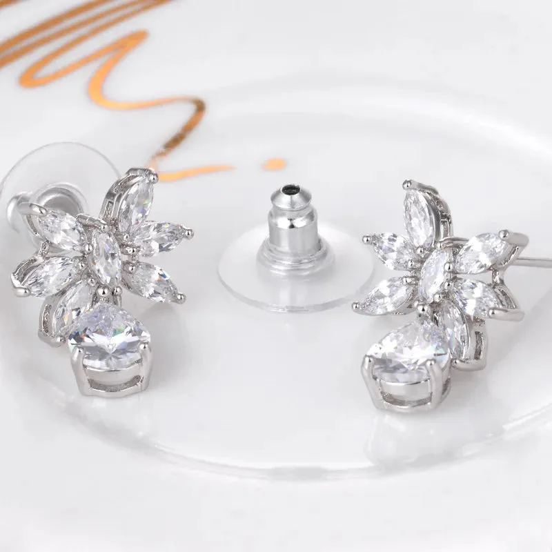 Exclusive Flower & Water Drop Pendant Cubic Zirconia Jewelry Set