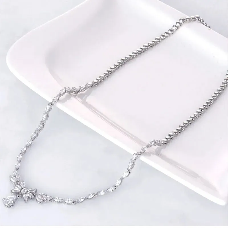 Exclusive Flower & Water Drop Pendant Cubic Zirconia Jewelry Set