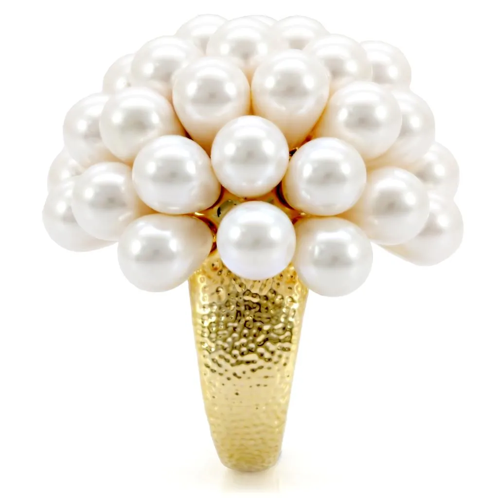 Gold Brass Ring with Synthetic in White for Women Style 1W052