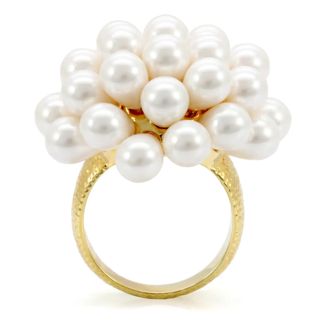 Gold Brass Ring with Synthetic in White for Women Style 1W052