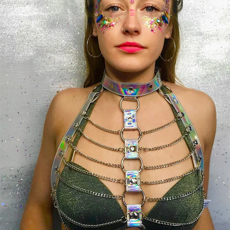 Halter Neck Metal Ring Link Body Harness Chain Belts