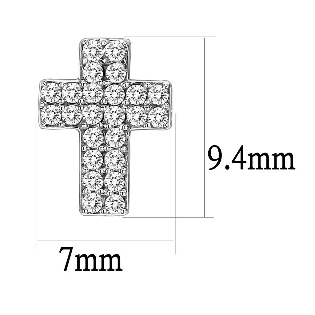 High polished (no plating) Stainless Steel Earrings with AAA Grade CZ in Clear for Women Clear Stone Color Style DA098