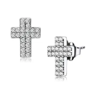 High polished (no plating) Stainless Steel Earrings with AAA Grade CZ in Clear for Women Clear Stone Color Style DA098