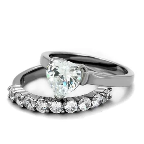 High polished (no plating) Stainless Steel Ring with AAA Grade CZ in Clear for Women Style TK2176