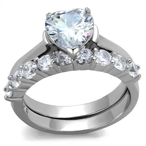 High polished (no plating) Stainless Steel Ring with AAA Grade CZ in Clear for Women Style TK2176