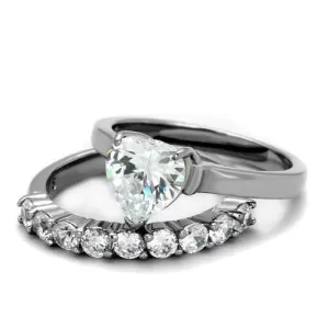 High polished (no plating) Stainless Steel Ring with AAA Grade CZ in Clear for Women Style TK2176