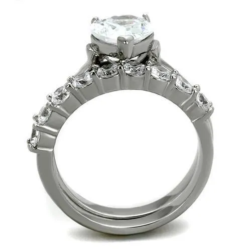 High polished (no plating) Stainless Steel Ring with AAA Grade CZ in Clear for Women Style TK2176