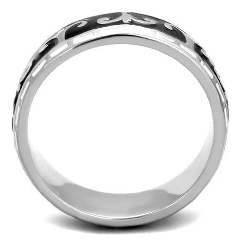 High polished (no plating) Stainless Steel Ring with Epoxy in Jet for Women Style TK2154