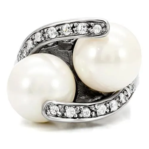 High polished (no plating) Stainless Steel Ring with Synthetic Pearl in White for Women Style TK113