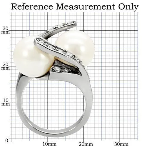 High polished (no plating) Stainless Steel Ring with Synthetic Pearl in White for Women Style TK113