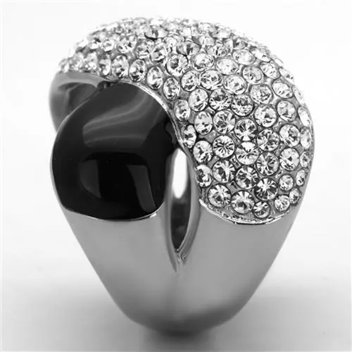 High polished (no plating) Stainless Steel Ring with Top Grade Crystal in Clear for Women Style TK1427