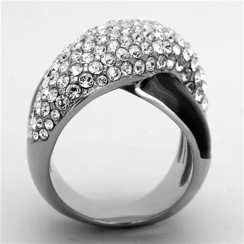 High polished (no plating) Stainless Steel Ring with Top Grade Crystal in Clear for Women Style TK1427