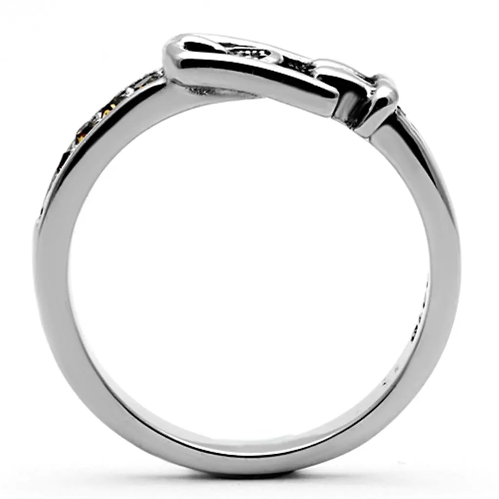 High polished (no plating) Stainless Steel Ring with Top Grade Crystal in Smoked Quartz for Women Style TK1079