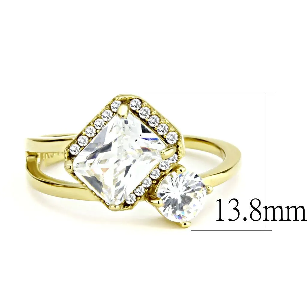 IP Gold(Ion Plating) Stainless Steel Ring with AAA Grade CZ in Clear for Women Style DA173