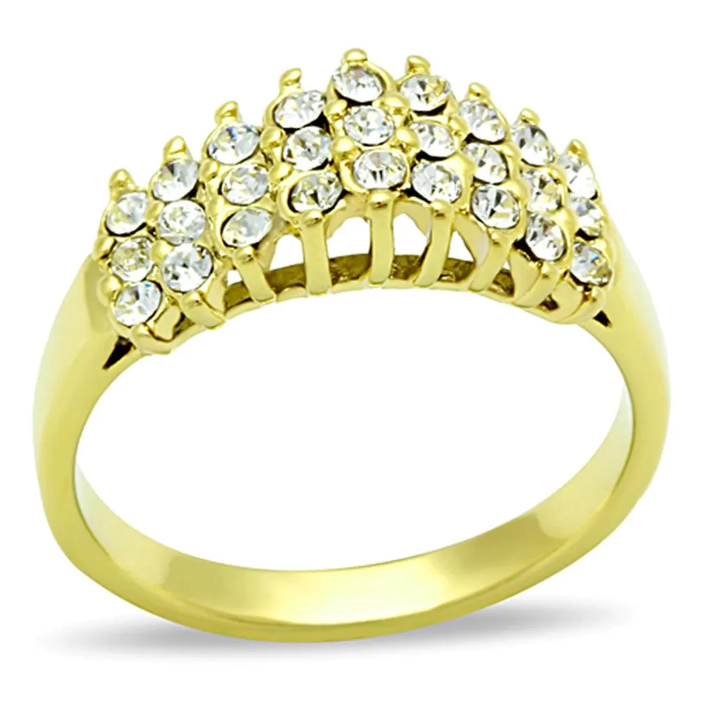 IP Gold(Ion Plating) Stainless Steel Ring with Top Grade Crystal in Clear for Women Style TK1384