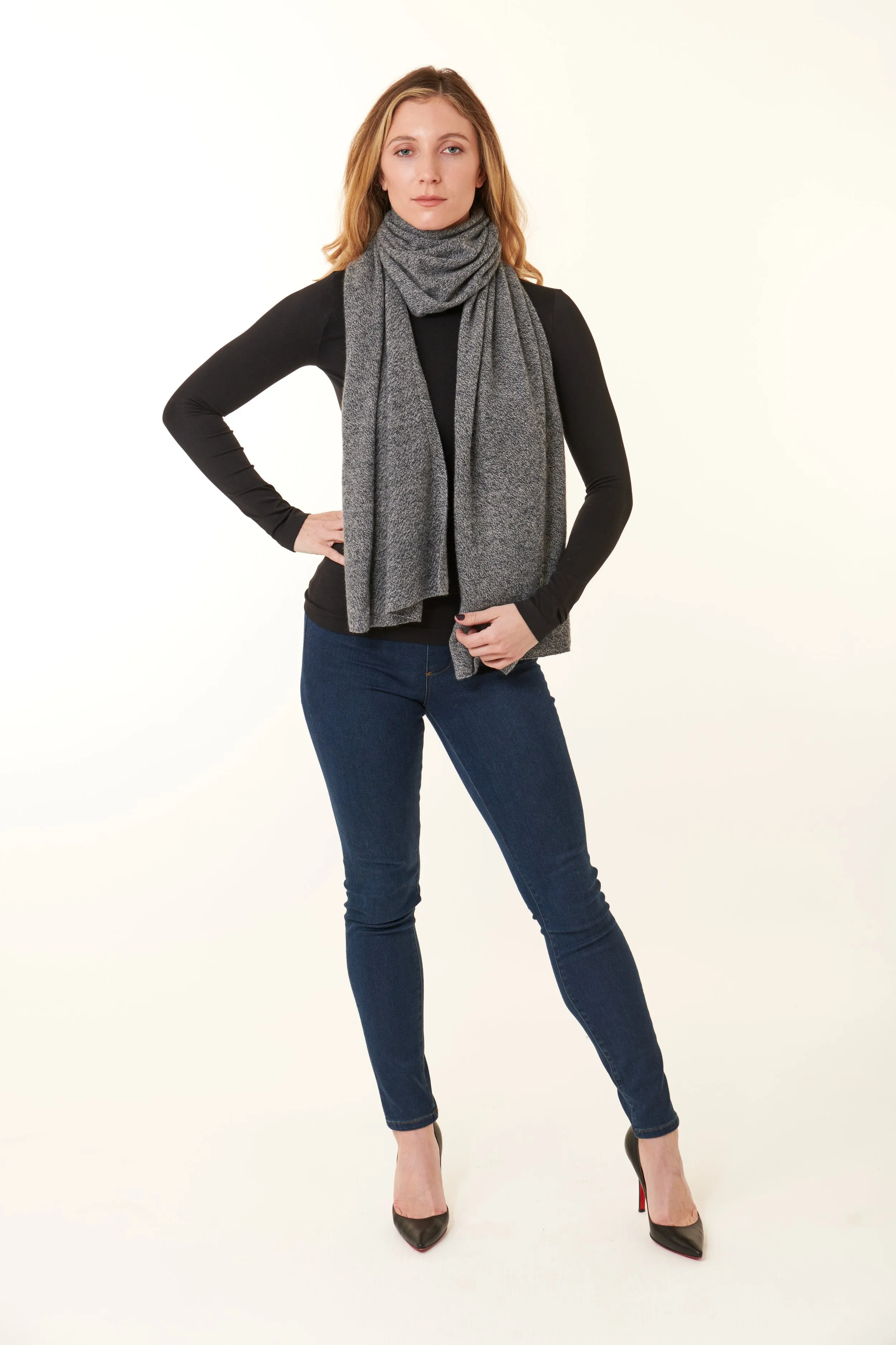 Kier & J, Cashmere,  long scarf in Charcoal 77x18"