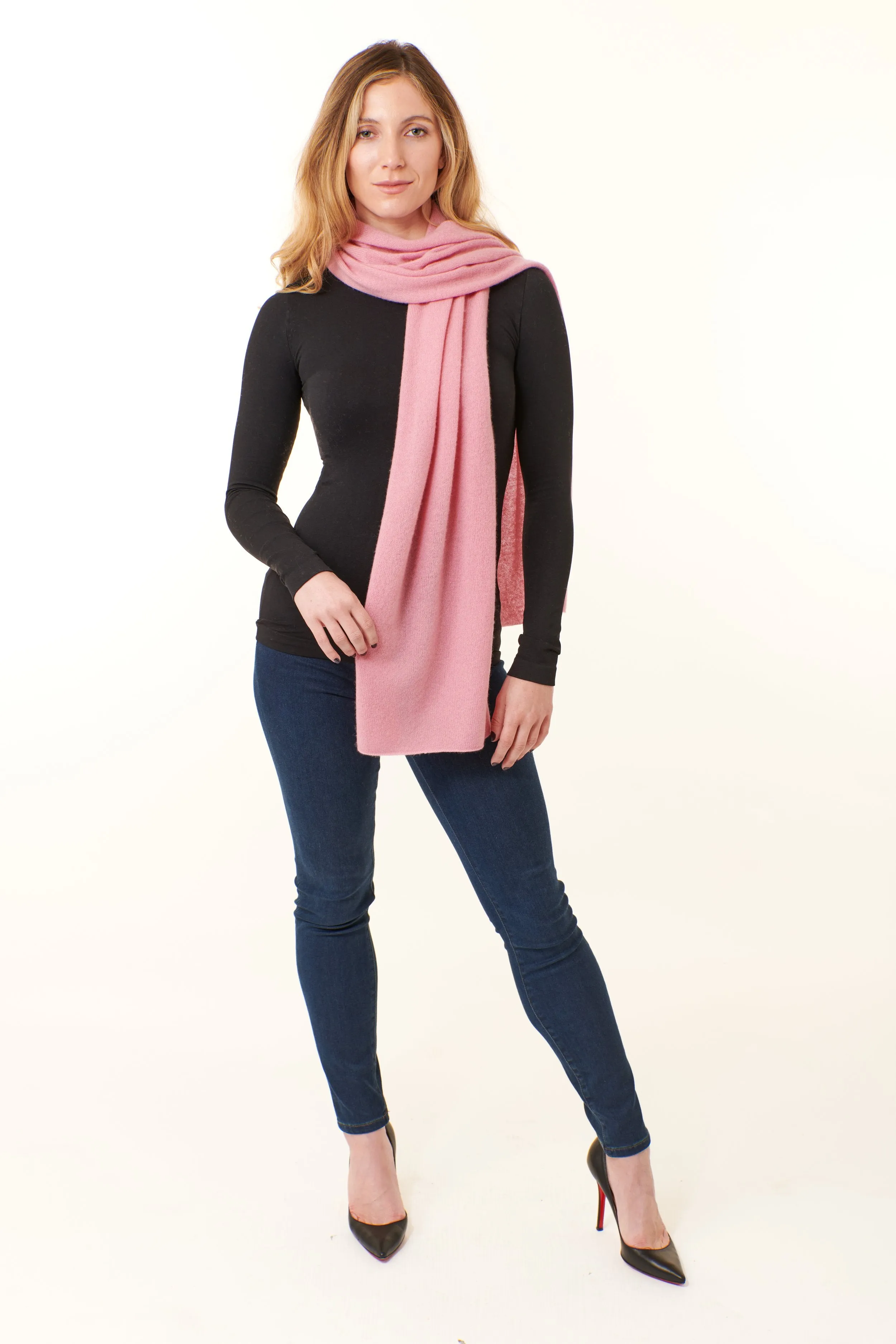 Kier & J, Cashmere long scarf in pink 77x18
