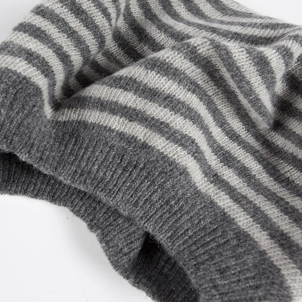 Lambswool Striped Beret - Derby Grey / Silverbirch