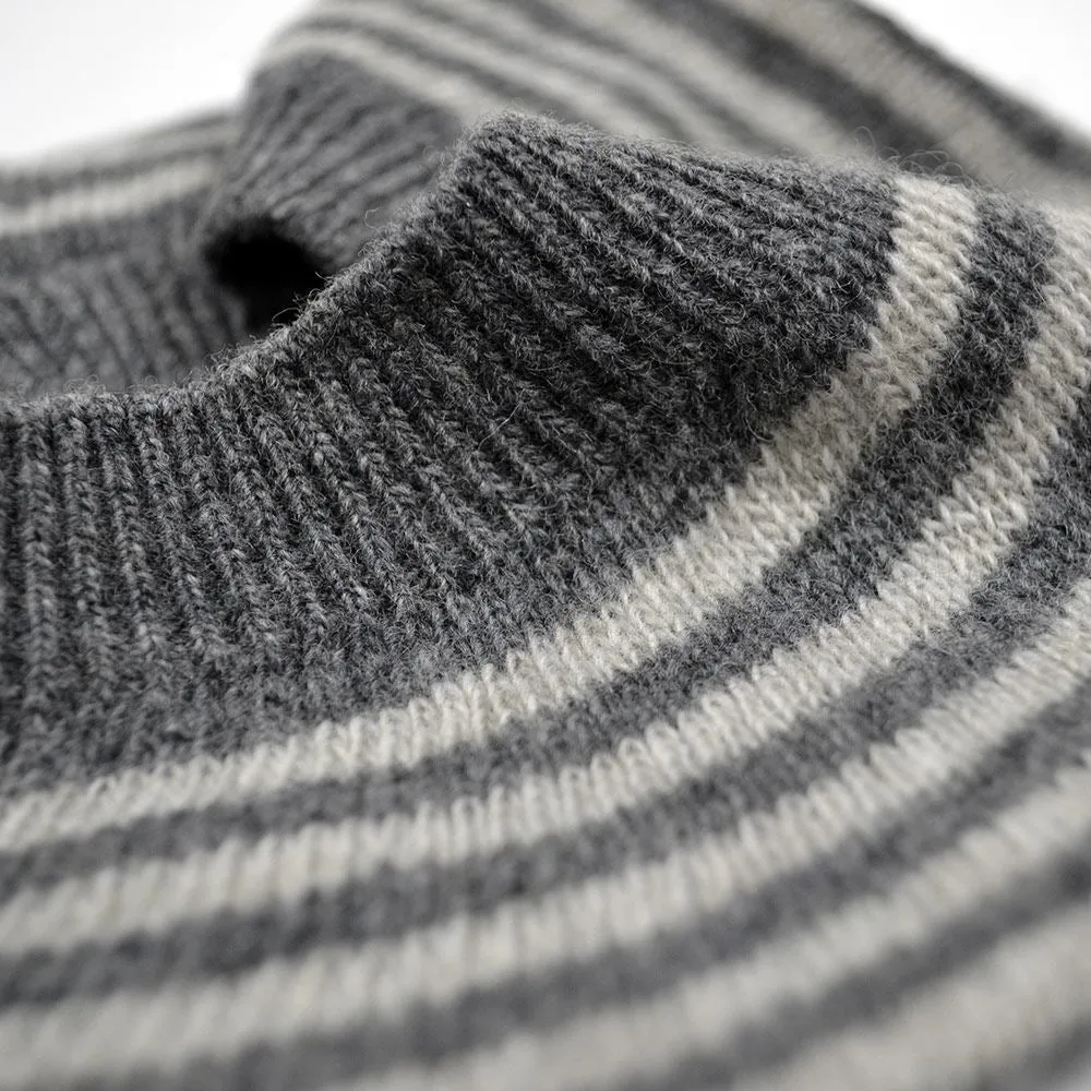Lambswool Striped Beret - Derby Grey / Silverbirch