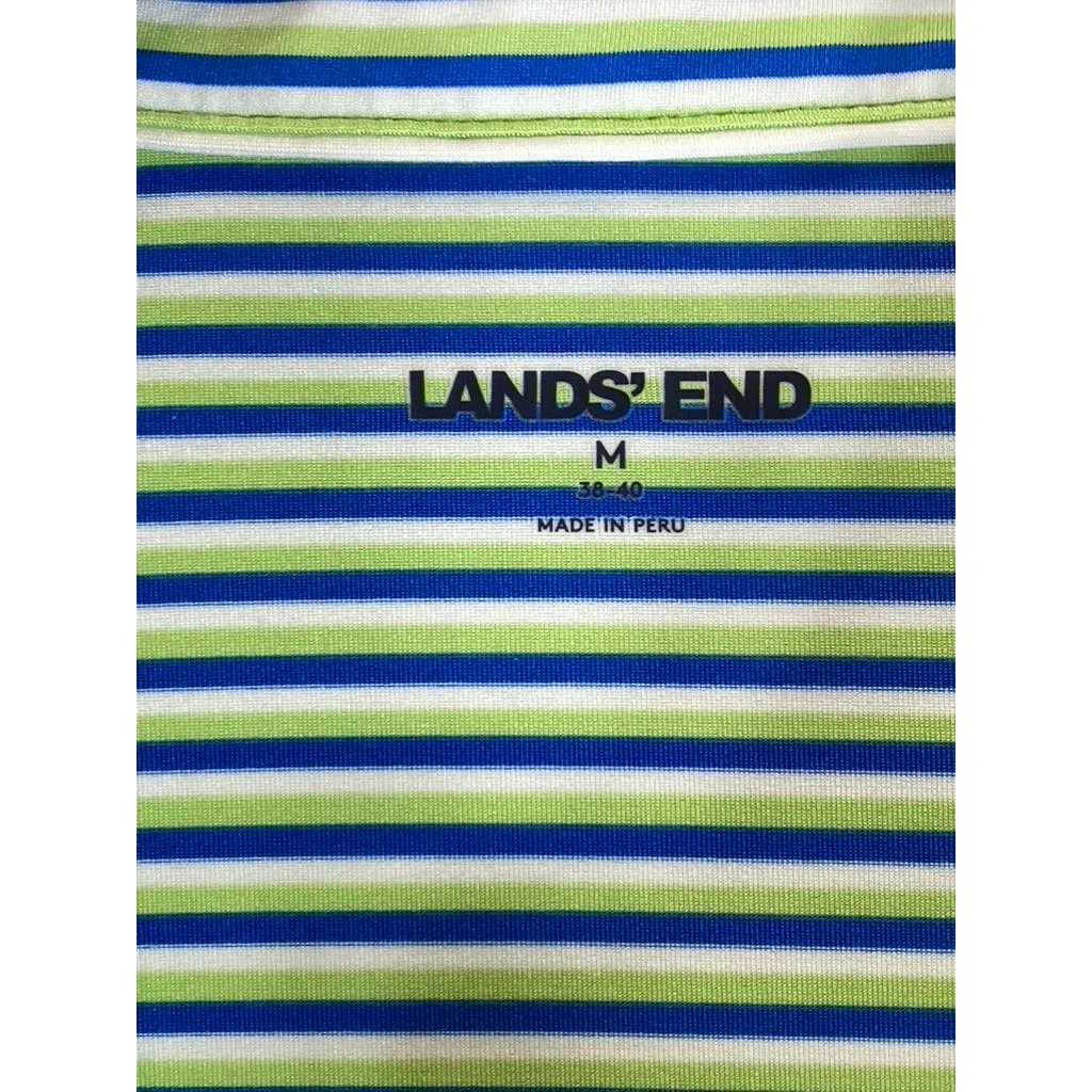 LANDS' END Men's Green/Blue Striped Shoe Graphic Short Sleeve Polo SZ M