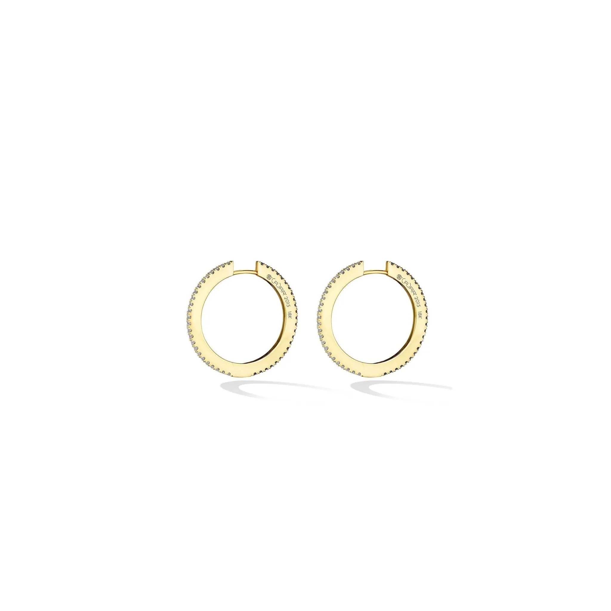 Medium Yellow Gold Solo Hoop Earrings with White and Black Diamonds