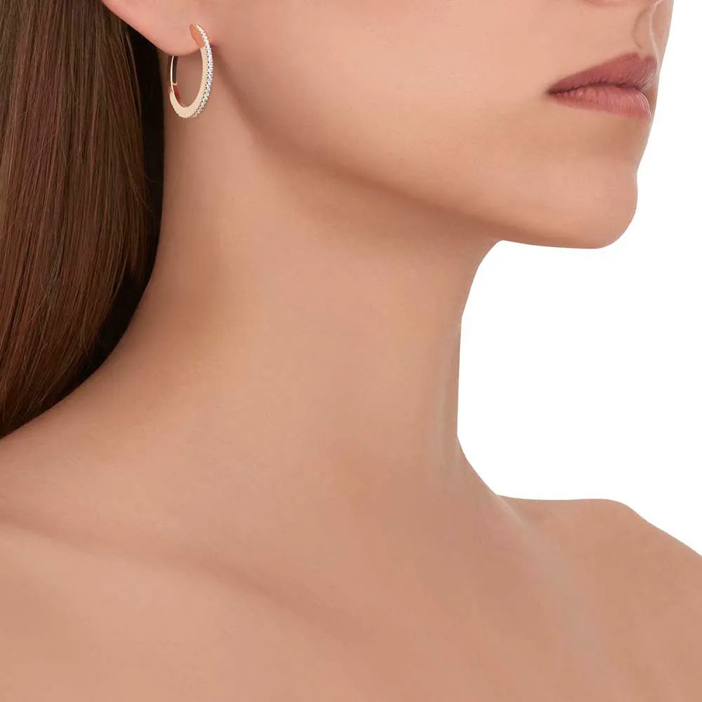 Medium Yellow Gold Solo Hoop Earrings with White and Black Diamonds