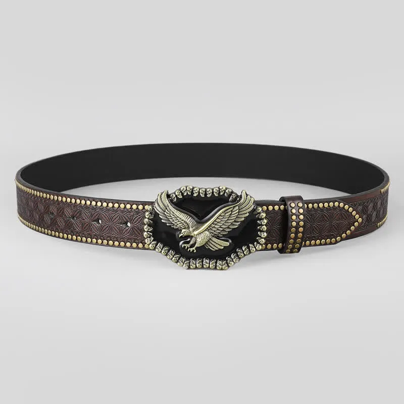 Men's Eagle Soaring Studded Western Leather Belt