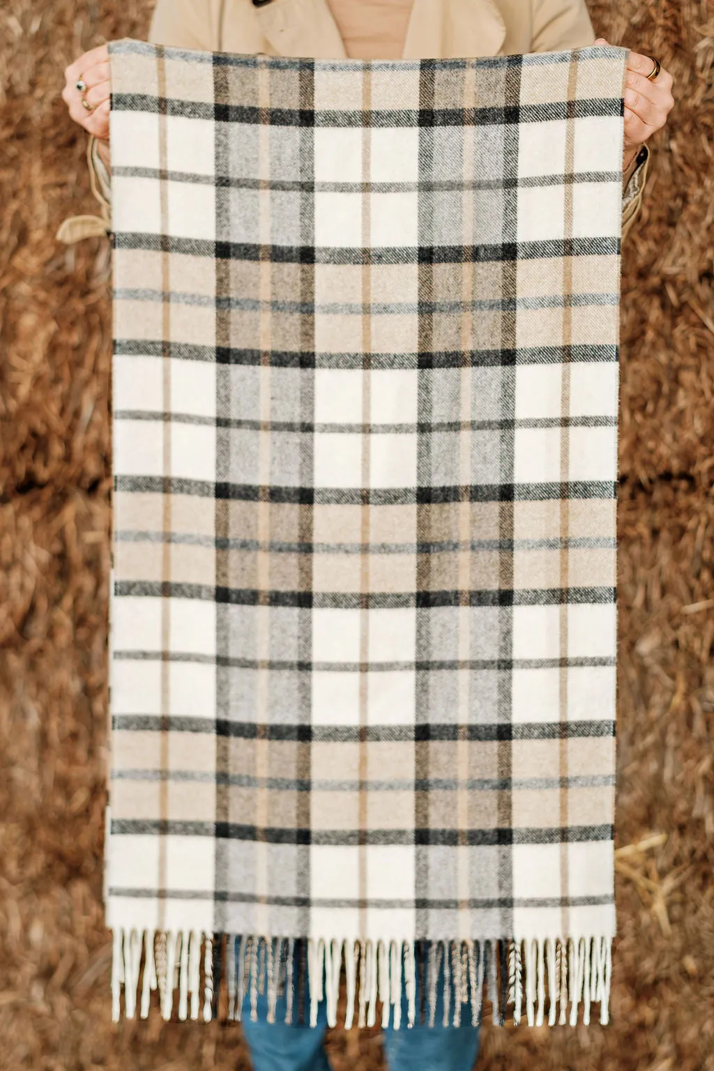 Merino Wool Oversize Tartan Scarf | Winchester Natural