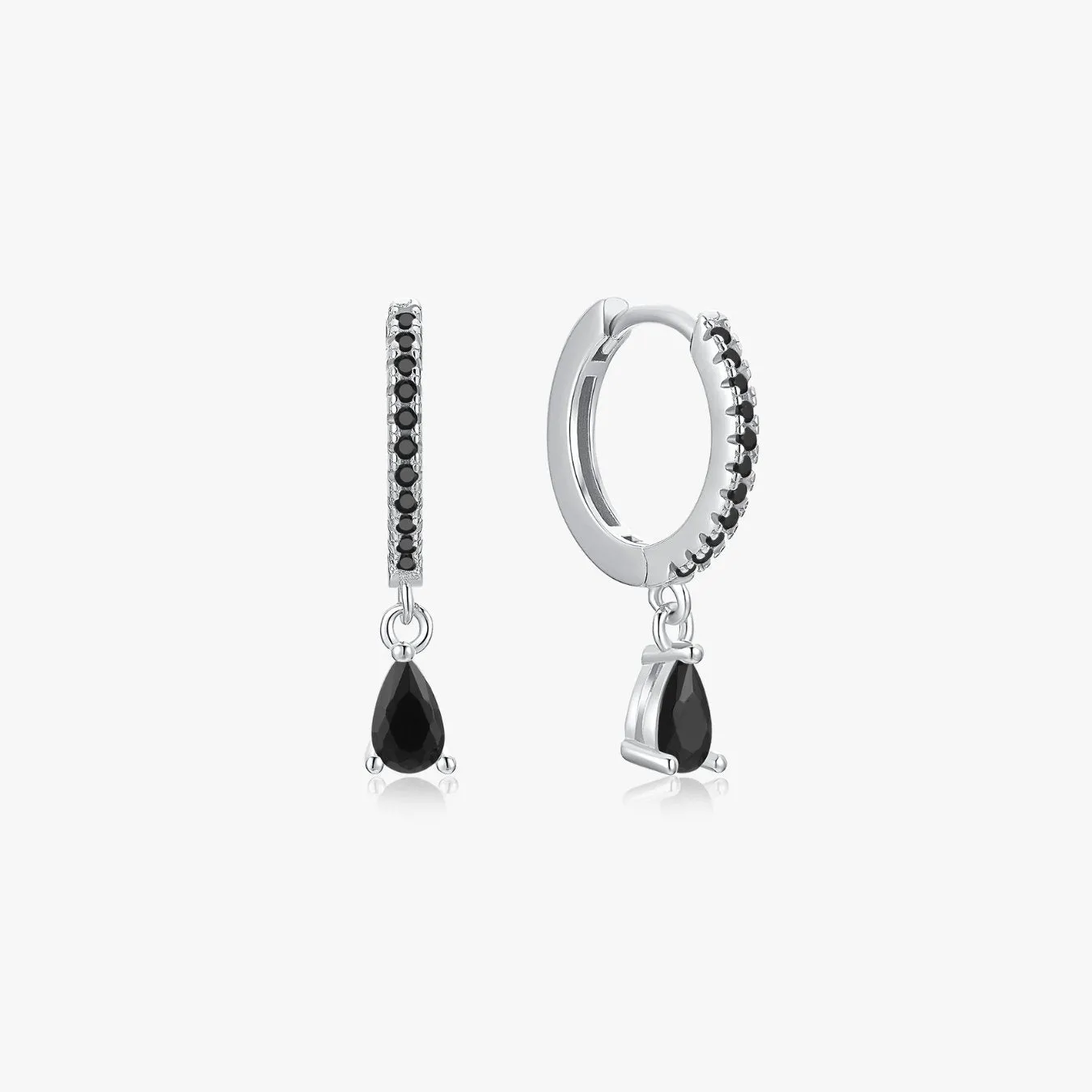 NEW Black Tear Drop Sterling Huggies