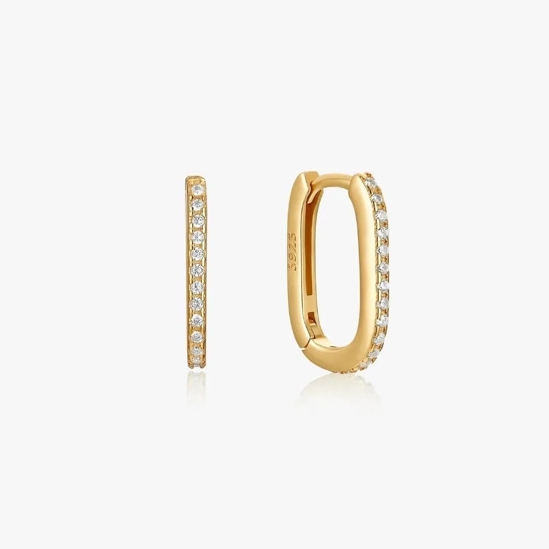Oval Pave Huggies in Gold