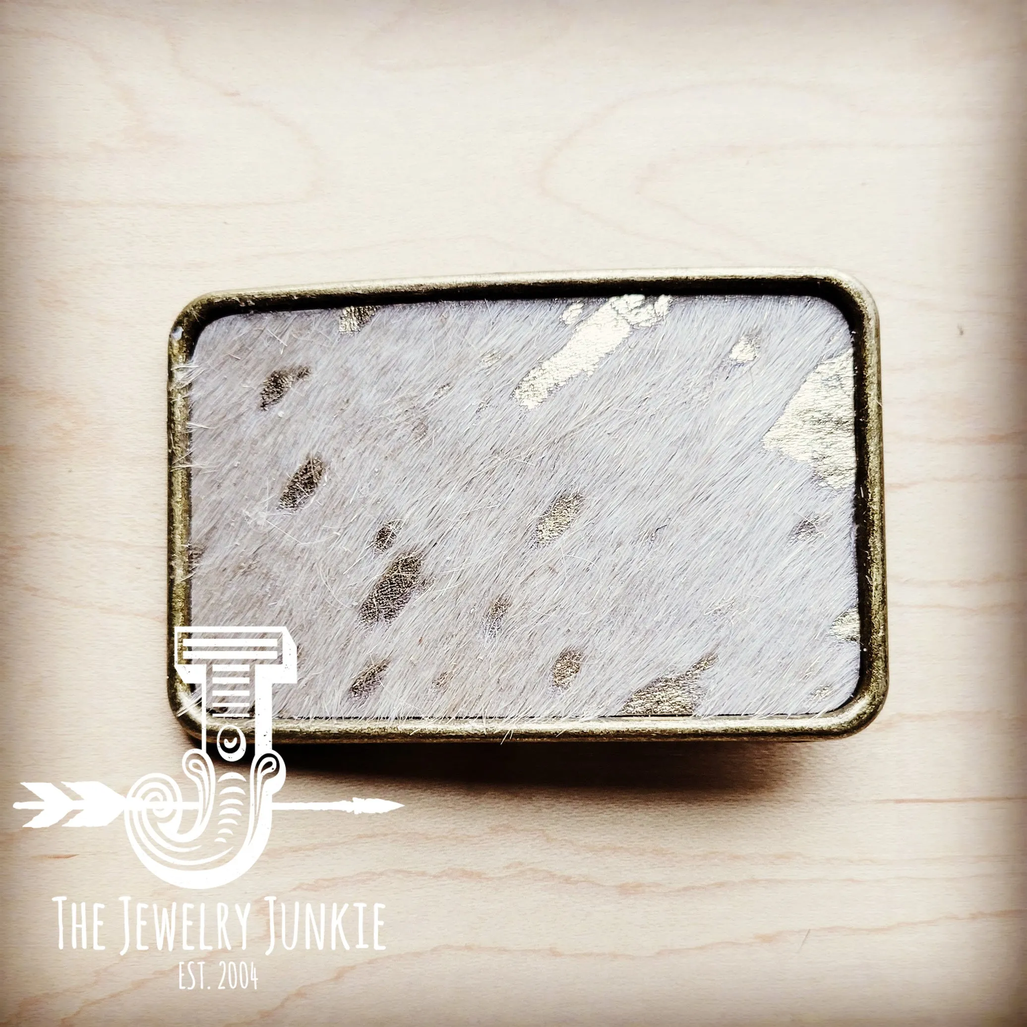 **Rectangle Leather Belt Buckle Gold Hair-on-Hide 904p